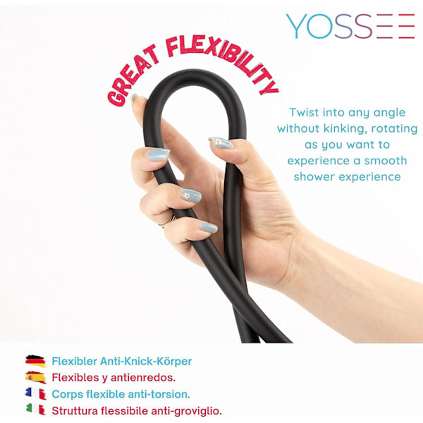 PVC Släta Dusch Slang 1,5M / 59 Tum med Anti-Twist Mässingsanslutningar - Universell Ersättning, Flexibel, Kink och Läckagesäker (Svart) Black