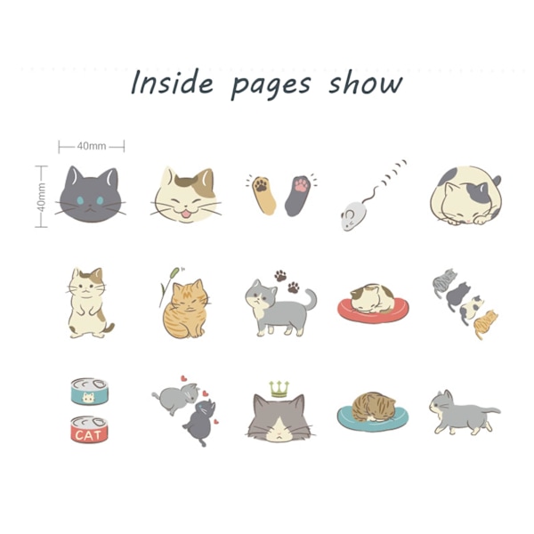 Scrapbogstilbehør Kat Kawaii Sticker Kit, 45 stk. Søde Journalartikler til Voksne til Scrapbooking, Kortfremstilling, Journalføring (Kat Journal 1)