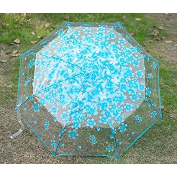 Hyresbart Fällbart Parasoll Körsbärsblommor Transparent Parasoll Genomskinligt Regn Fällbart Parasoll för Kvinnor Barn Flickor Lätt Vindtätt Kompakt Parasoll Blue