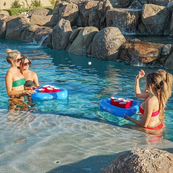 Oppustelig trekantet pool kopholder med 6 huller