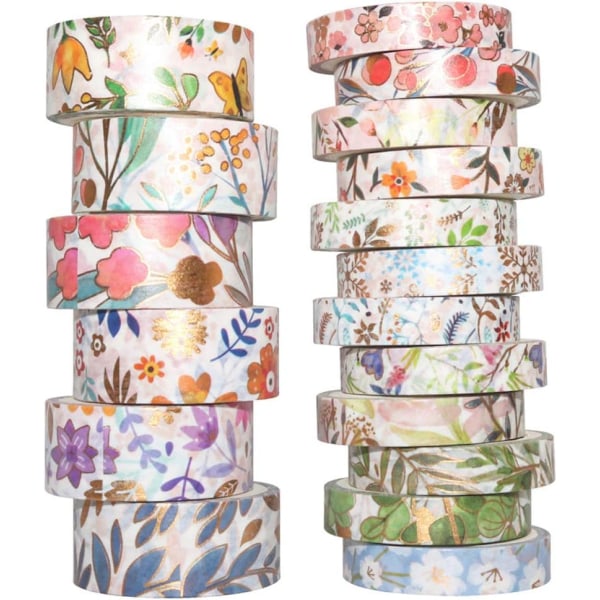 Washi tapesett Dekorativ tape håndverksutstyr for gjør-det-selv, bullet Journal, håndverk, gaveinnpakning, scrapbooking (vårblomster 18 ruller) Spring Floral 18 Rolls