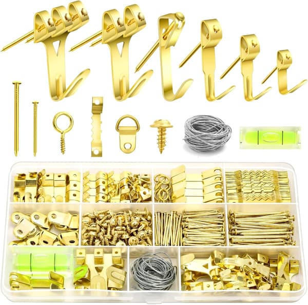 372 Pcs Picture Hooks for Frames with Hangers, Nails, Wire, Mini Level Frames Mirrors Canvas, Heavy Duty Drywall-75lbs