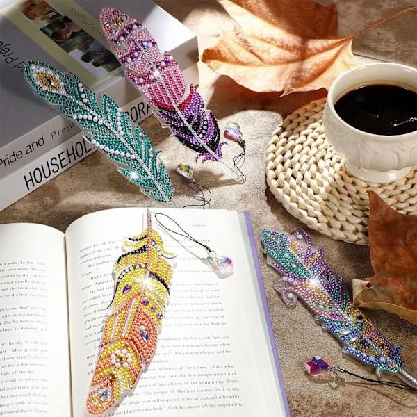 Taide- ja käsityökirjat Lapsille 7 8 9 10, 5D DIY Timanttimaalaus Kirjanmerkit Höyhenen Muotoinen Strassilla ja Kristalliriipuksella, Ainutlaatuinen Syntymäpäivä Bookmarks