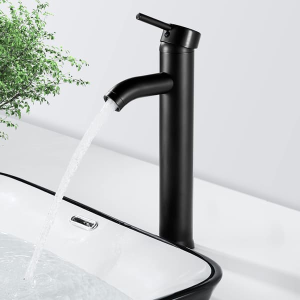 Single-lever basin mixer, black, tall bathroom mixer, single-lever, adjustable basin mixer with hot and cold water, solid brass.