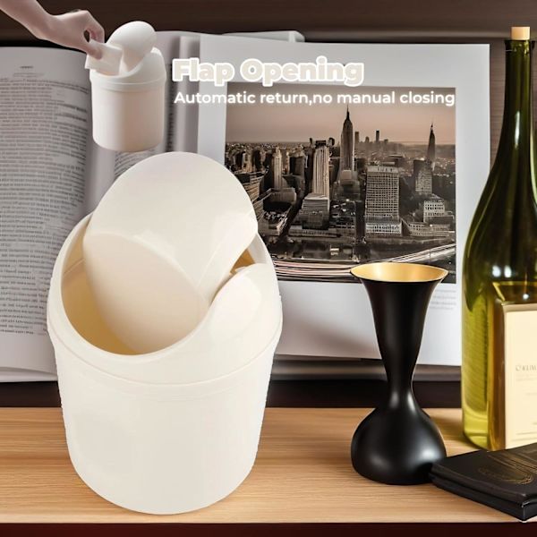 Svänglockshink, Mini-soptunna i plast med svänglock, Mini-papperskorg Badrumshinkar, Skrivbord Kompakt design Kosmetisk hink, Liten skrivbordsavfallssopkorg Cream