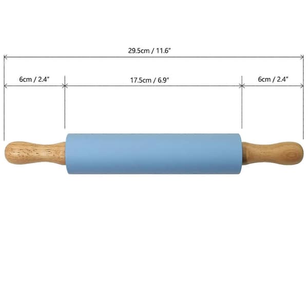 Liten Non-Stick Silikon Kjevle med Trehåndtak for Baking - Blå 30cm (12\")