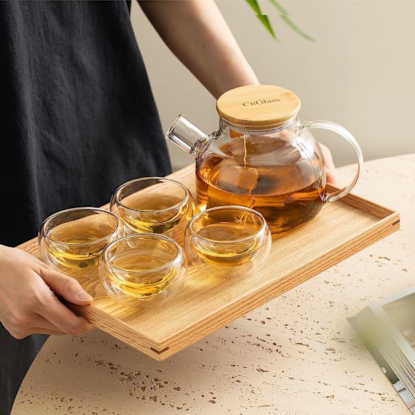 Dubbelväggig glas tekopp set om 4, isolerade genomskinliga tekoppar, liten espressokopp för kaffe
