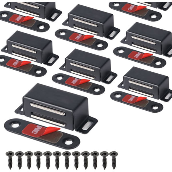 Skabmagneter Magnetisk Dørstopper Rustfrit Stål Dørmagnet til Køkken Badeværelse Skab Garderobe Skabslåger Skabslåge Skuffelås 20 Black 8 pack