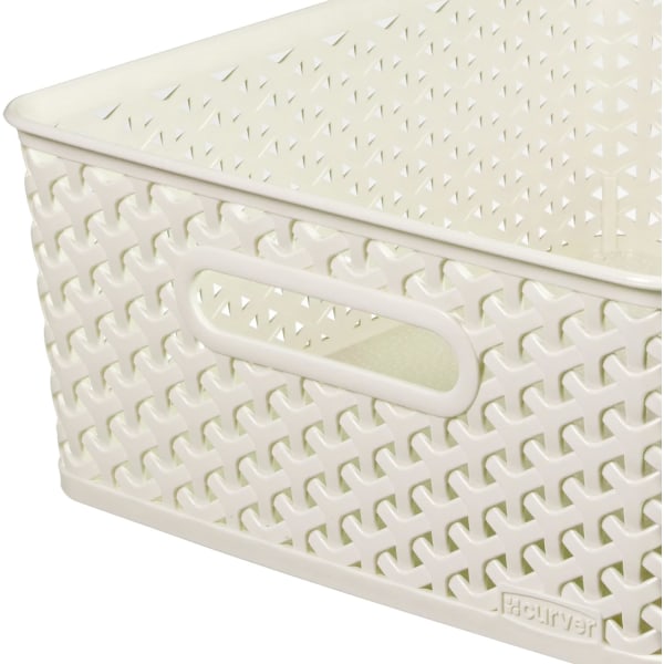 My Style Rattan Effect Set om 3 medelstora rektangulära förvaringskorgar 13 liter - Off White White 3 x 12L Medium