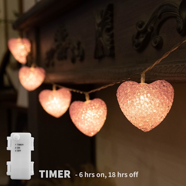 Pink Hjerte Fe Lyskæde Batteridrevet 1,5m 10 LED Lyskæde, Kærlighed Hjerte Dekoration til Bryllup Fest Mors Dag Valentinsdag Dekor - Varm Hvid