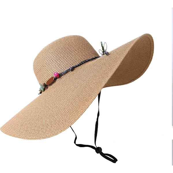 Dam bredbrättad halmhatt, vikbar solhatt med UPF 50+ Rainbow Beadkhaki