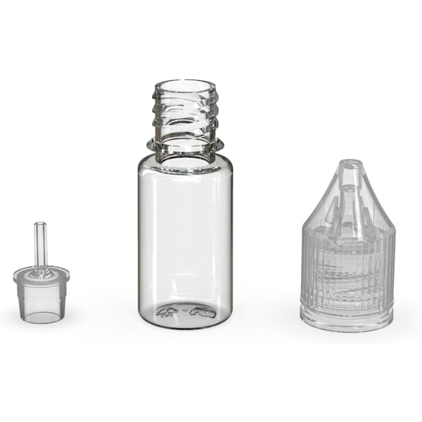 V3 10ml PET plastflaskor för vätska - Tomma droppflaskor - 20x 10ml (Klar flaska med klar lock) Clear Bottle With Clear Cap