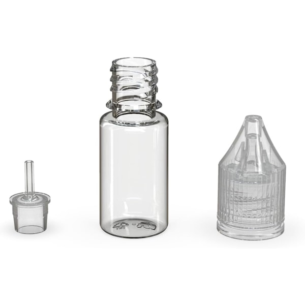 V3 10ml PET Plastik Enhjørning Flasker til Væske - Tomme Dråbeflasker - 20x 10ml (Klar Flaske med Klar Hætte) Clear Bottle With Clear Cap