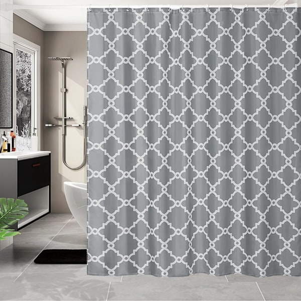 Bruseforhæng Skimmelsikkert, 183 x 183 cm, Grå Badeforhæng til Brusebad, Vandafvisende Vaskbar Hurtigtørrende Polyester Grey Geometric
