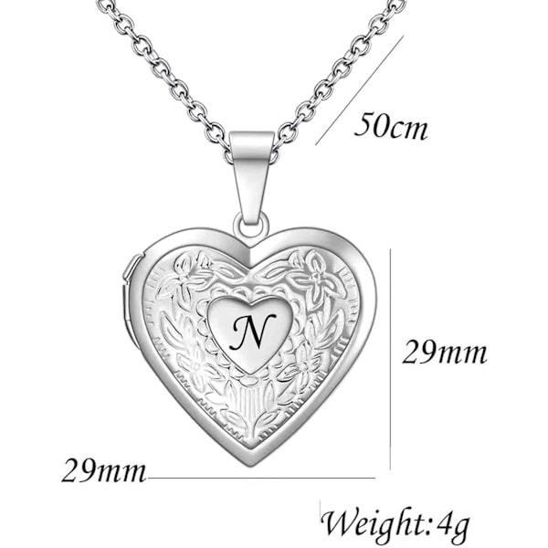 Smycken Brev A-Z Initial Bild Foto Hjärta Medaljong Alfabetet Namn Födelsedag Hänge Halsband för Kvinnor Flickor Rostfritt Stål N