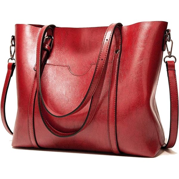 Damehåndtasker, blødt læder Vintage med stor kapacitet, rød