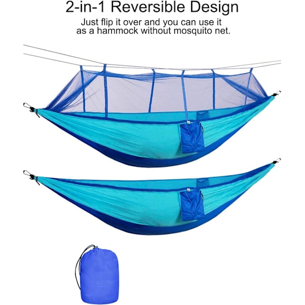 Camping Hængekøje med Myggenet - Ultralet og Holdbar Dobbelt/Enkelt Rejsehængekøje 210T Faldskærmsnylon med Træstropper 660lbs Kapacitet Blue
