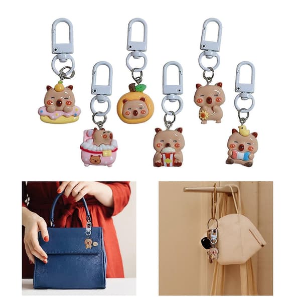 Förpackning med 5/6 Capybara Väskberlock Harts Tecknad Ornament Nyckelring Capybara Nyckelhänge Lämplig för Olika Tillfällen Set 6