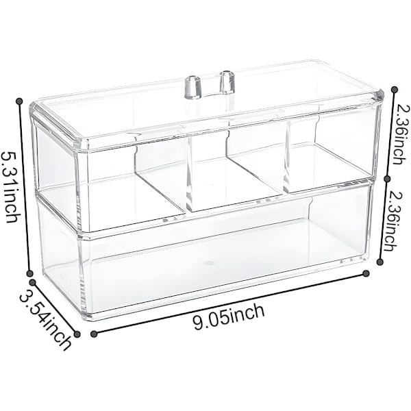 Q-tipshållare Dispenser, 2-lagers bomullshållare för bomullspinnar, bomullsbehållare för badrumsskåp, lådarrangör för Acrylic 2Layer