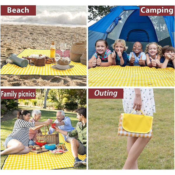 Piknik-peitto rantamatto, suuri kokoontaitettavalla, hiekkakestävällä piknik-rantapeitolla, ulkona ruohomatkailulle pestävä matto (150 * 200 cm, keltainen)