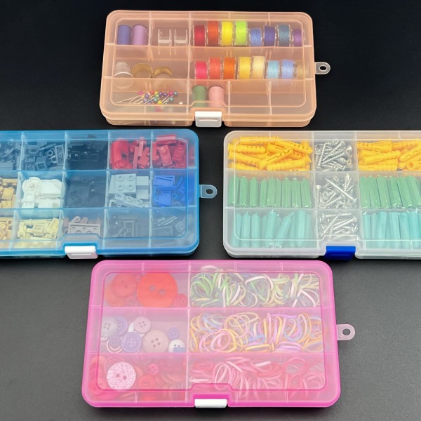 Plastförvaringslåda 15 fack Justerbar avdelare Organizer Smycken Örhänge Verktygsbehållare (4-pack, 4 färger)