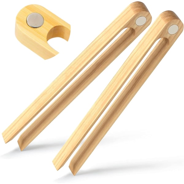 Magnetisk bambu rostat tång - 2-pack 22 cm/8,7 tum Återanvändbar trätång för brödrost med magnet för enkel förvaring - Estetisk, utrymmesbesparande, nej Brown