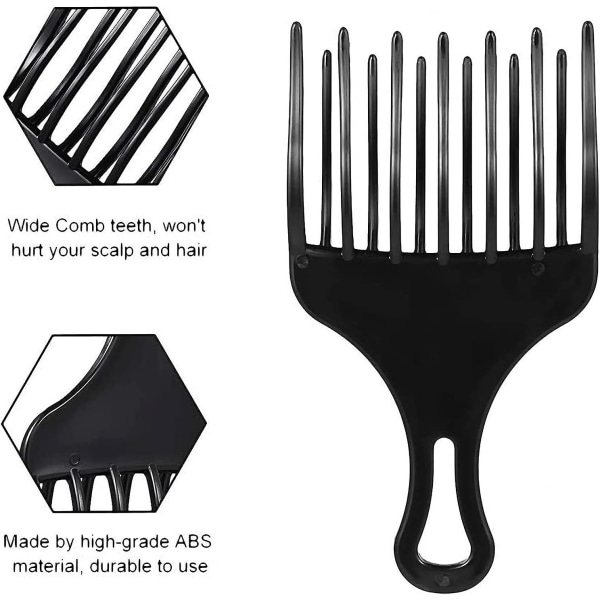 Afro-kam, hårkam, plast med bred tann Afro-kam for krøllete hår, kam hårstylingverktøy, svart