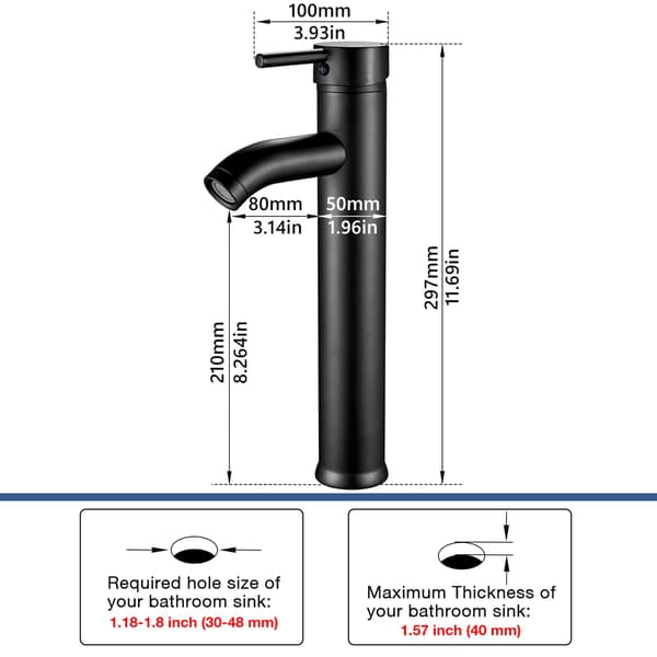 Single-lever basin mixer, black, tall bathroom mixer, single-lever, adjustable basin mixer with hot and cold water, solid brass.