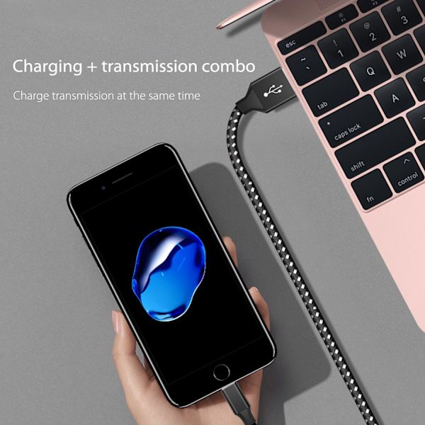 iPhone-laddningskabel Lightning-kabel 3-pack 3FT/1M Nylonflätad snabbladdning och synkronisering iPhone-kabel kompatibel med iPhone13 12 11 Pro Max XS XR X 8 3Pack 3FT Black&Silver