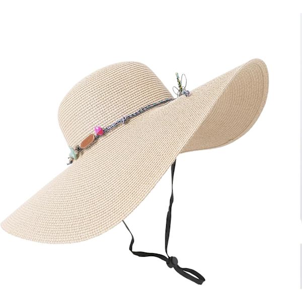 Dam bredbrättad stråhatt, vikbar solhatt med UPF 50+ Rainbow Beadbeige