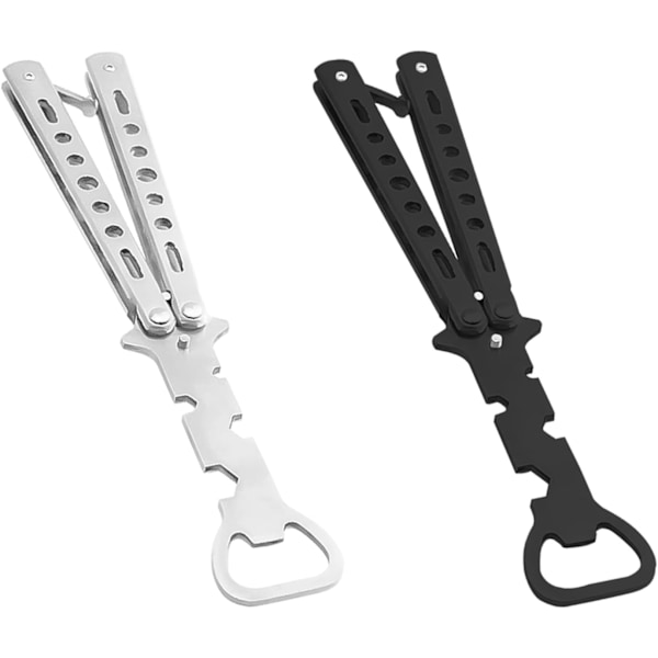 2 st Butterfly Flasköppnare Flasköppnare Butterfly Style Trainer Verktyg Ölflasköppnare Butterfly Multifunktionellt Verktyg för Bar,P Silver, Black
