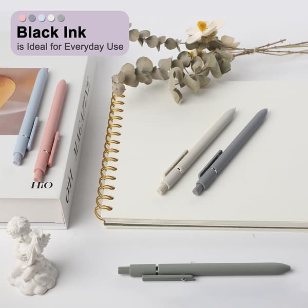 5 Pcs Quick Dry Ink Gel Pens, Fine Point Premium Retractable Rollerball Pens, Black Ink Smooth Writing (Morandi)