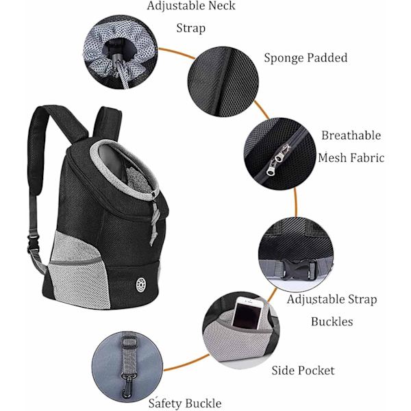 Dog Cat Carrier Backpack for Small/Medium Pets, Adjustable Head Out Front Breathable Bag, Waterproof Bottom Backpack (Black)