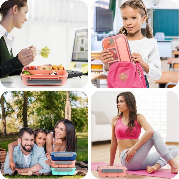 Bento lunsjboks, barn, MaMix-beholdere for voksne/studenter, 1300ML- 6 rom (rosa) Pink