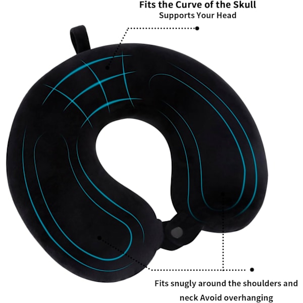 Rejsepude Nakkepude Memory Foam Rejsepuder Hovedstøttepude til Flyrejse Tog Bil Kontor Rejse Essentials Flyvepuder til en Lo Black One Size