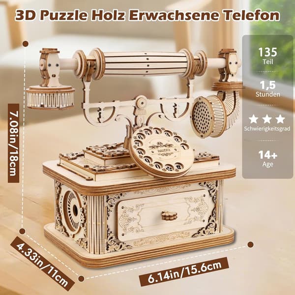 3D-puumallisarja - Mallipuhelin - Puupalapeli - DIY aikuisille