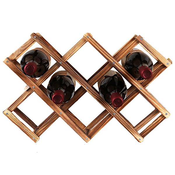 Wine Rack, Wooden Wine Storage Rack, 10 Bottles Stackable Wine Cellar Rack, Foldable Tabletop Freestanding Wine Bottle Holder Display Shelf