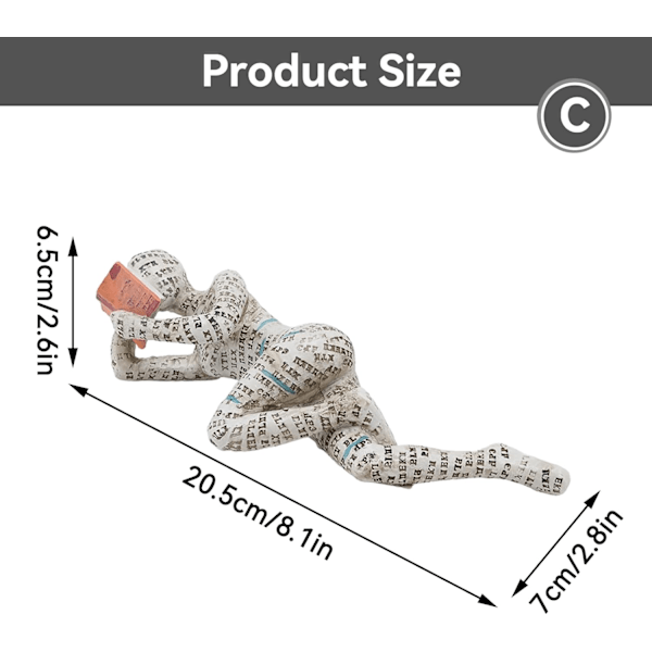 Kirjanmato-veistos Hartsi Abstrakti Ajattelija Veistos, Lukeminen Nainen Figuuri, 8.1×2.8×2.6 tuumaa Hartsi Abstrakti Lukeminen Figuuri Veistokset Innovatiivinen C