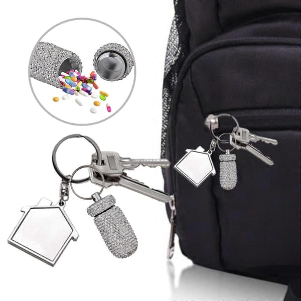 Resevänlig Miniatyr Tablettask Flerfunktionell Tablett Hållare Hänge Nyckelring med Strass för Utomhusaktiviteter black x white