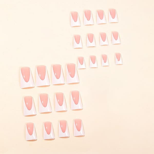 Medium Press on Nails Pink Square False Nails Duckbill Shaped Acrylic Nails Full Cover