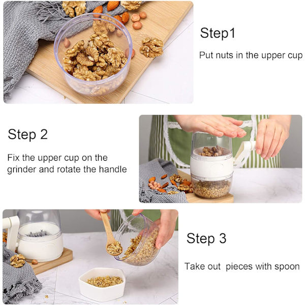 Manuell nøtte-kvern med håndsveiv - Nøttehakker, peanøttkvern, tørket fruktknuser for ulike nøtter til baking, for kjøkken Transparent, Grey