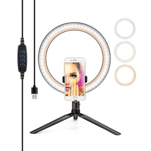 Selfie Lampe / Ring Light (26cm) - Bærbar Stand Sort