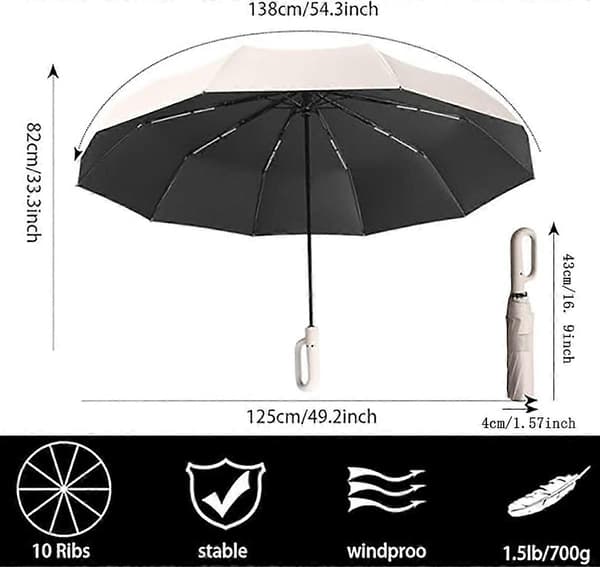 Rese Hopfällbart 28cm Paraply Lättvikt Bärbart Utomhus Solskydd Sol/Regn Skydd >50% UV-Skydd Svart/Benvit