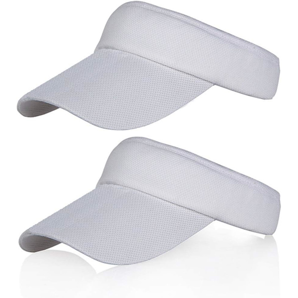 Farger Solskjermer for Kvinner og Damer, Lang Topp Tykkere Svettebånd Justerbar Hett for Golf Sykling Fiske Tennis Løping Jogging og Andre Spor White/ 2Pack