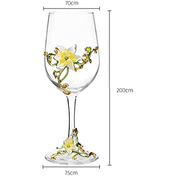 Håndmalede emaljerede blomster blyfri vinglas, 320 ml/10,8 OZ røde/hvide krystalvinglas (gul kop lilje) Yellow Cup Lily