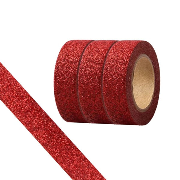 Washi-tejp, 3 rullar 15 mm dekorativa tejp, självhäftande hantverk på klibbiga glittertrim guld, tillbehör för gör-det-själv, bulletjournal, hantverk, presentpapper Red