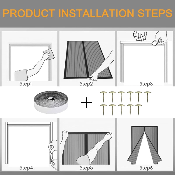 c Skärmdörrar Jsdoin Magnetisk Dörrgardiner Flugdörr Anti Myggnät Gardin med Kraftfulla Magneter och Full Ram Magi Tejp Upp till 90 cm x 210 Black 90x210cm