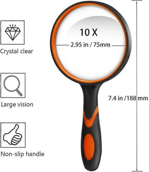 75 mm og knusesikkert speil for lesing, inspeksjon, insekter, oransje