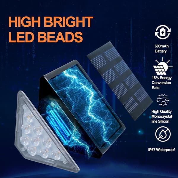 Solar Powered Stair Light Outdoor Warm White Light - 6-pack - 1W IP65 - 8*6.5cm - Waterproof Lighting for Steps and Decks