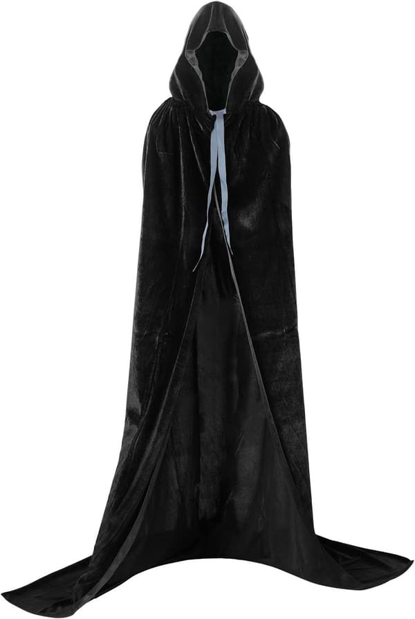 Hætte med lang kappe i guldfløjl, vampyrkappe til voksne, cosplay, halloween, karneval sort